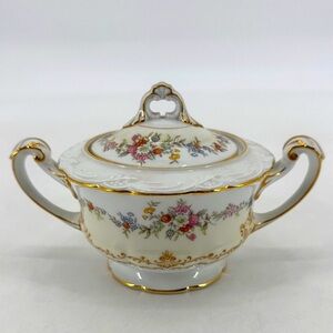 Noritake Japan Vintage 1933 Porcelain 22K Gold Bonded Sugar Bowl and Lid